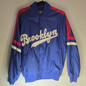 Vintage 1990s MLB Majestic Blue and Red Brooklyn Dodgers Bomber Jacket